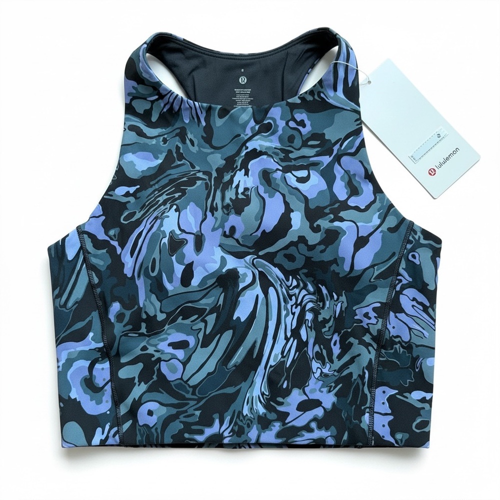 Lululemon Blue and Purple Patterned swift speed Tank cropped Top size 8 / medium